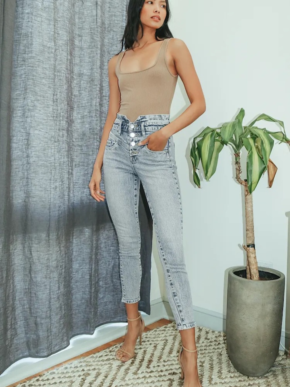 BlankNYC Rivington Light Wash Denim High Rise Corset Skinny Jeans